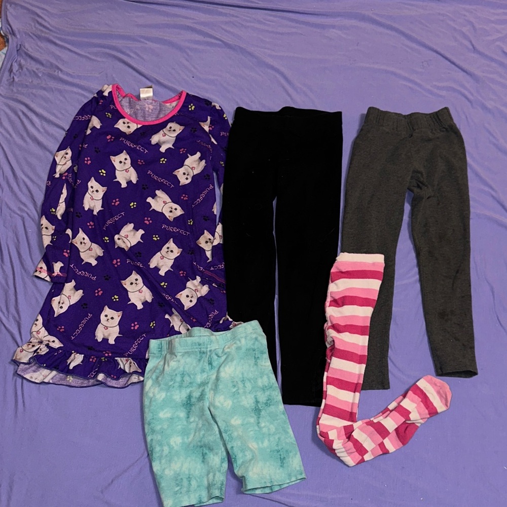 FREE ADD ON!Purple Cat Print Nightgown with Leggings Set